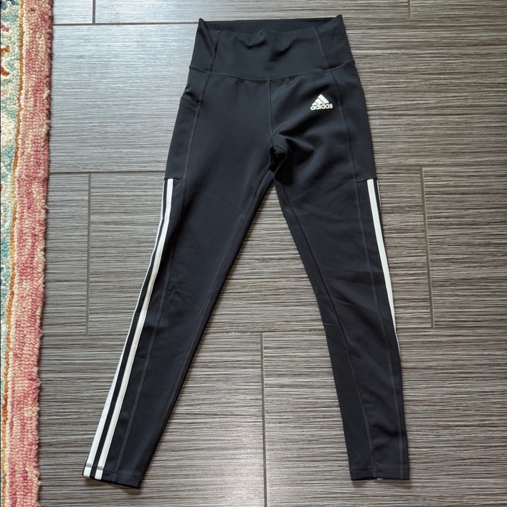 Adidas Women Black Leggings with White Stripes & pocket